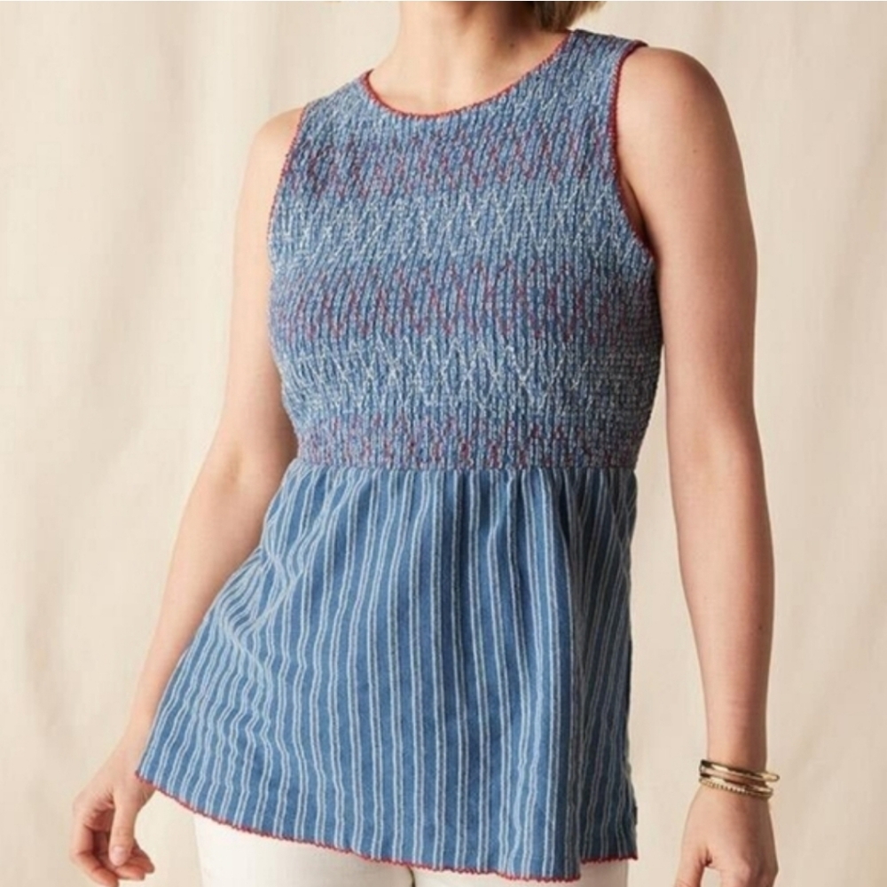 Matilda Jane Womens Enchanted Garden Roxie Smocked Peplum Tank Blue Cotton XXL